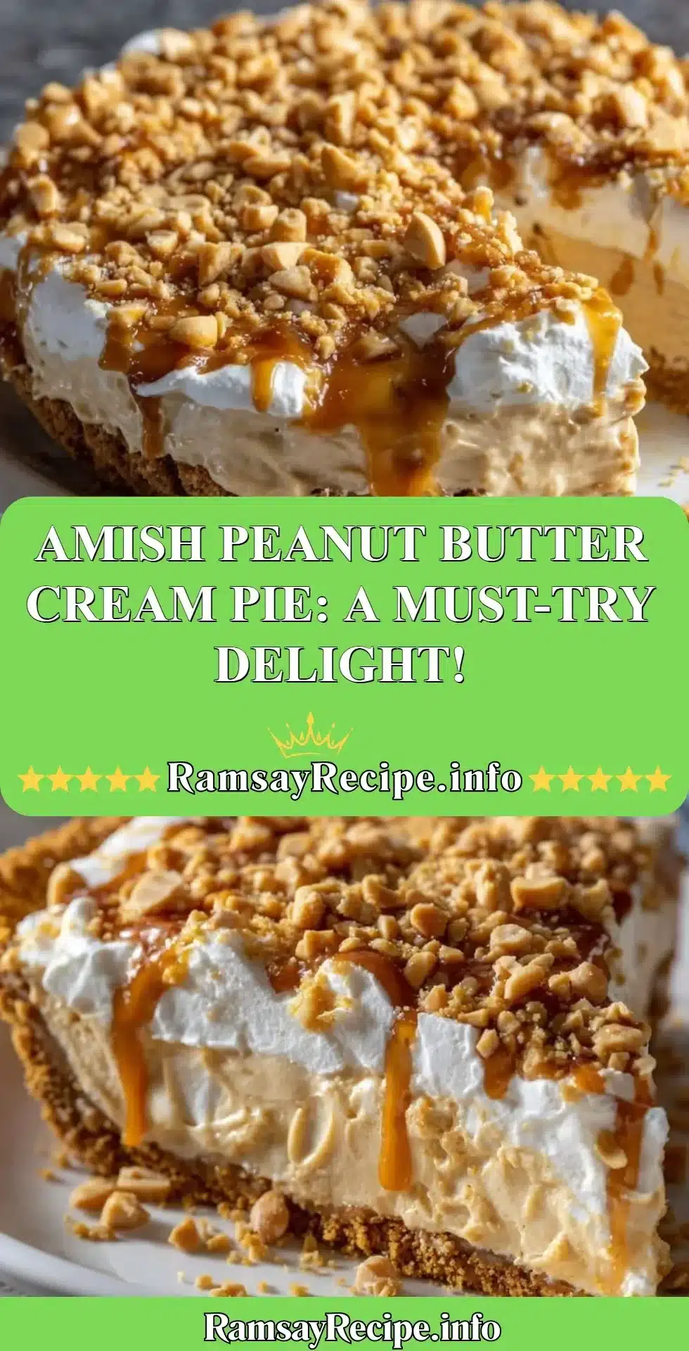 Delicious Amish Peanut Butter Cream Pie topped with whipped cream