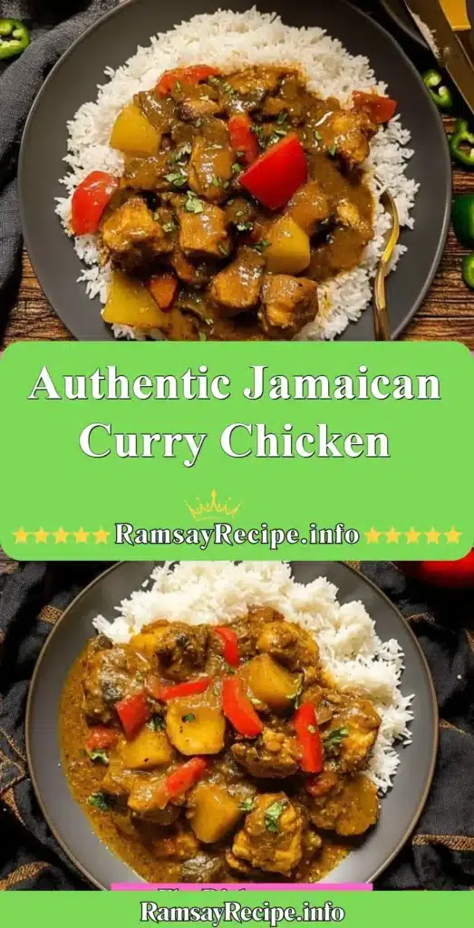 Plate of Authentic Jamaican Curry Chicken garnished with fresh herbs.