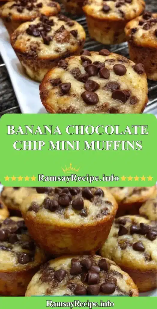 Freshly baked banana chocolate chip mini muffins on a cooling rack