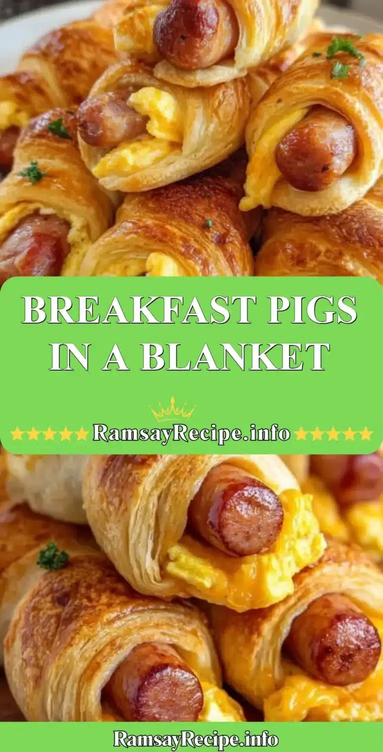 Delicious breakfast pigs in a blanket recipe with sausages and pastry dough.