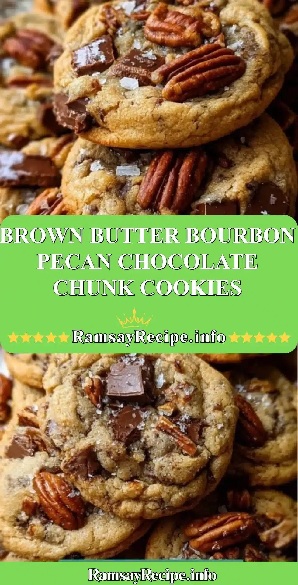 Delicious brown butter bourbon pecan chocolate chunk cookies on a plate