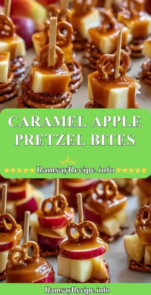 Delicious Caramel Apple Pretzel Bites with caramel drizzle and apple pieces