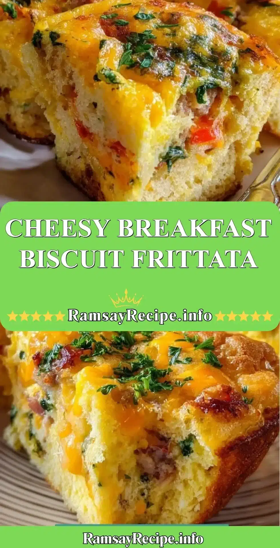 Cheesy breakfast frittata made with biscuits for a tasty morning dish