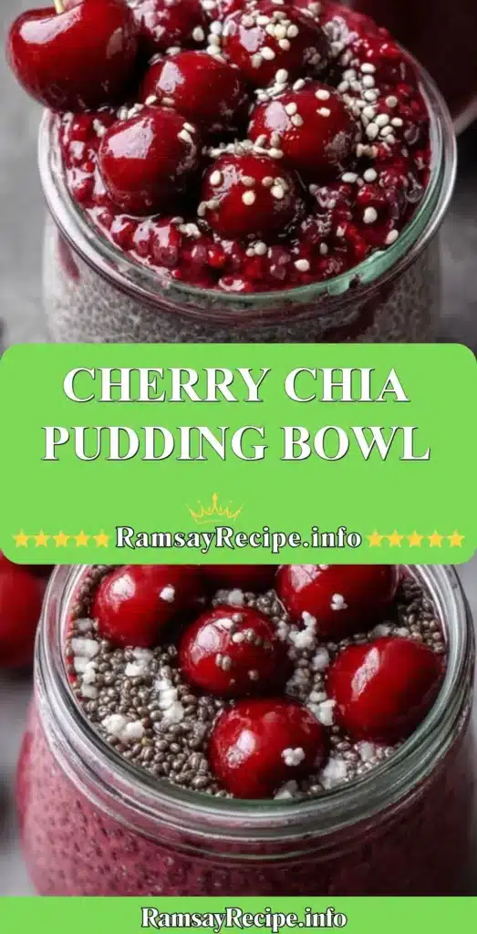 A vibrant bowl of cherry chia pudding topped with fresh cherries and nuts.