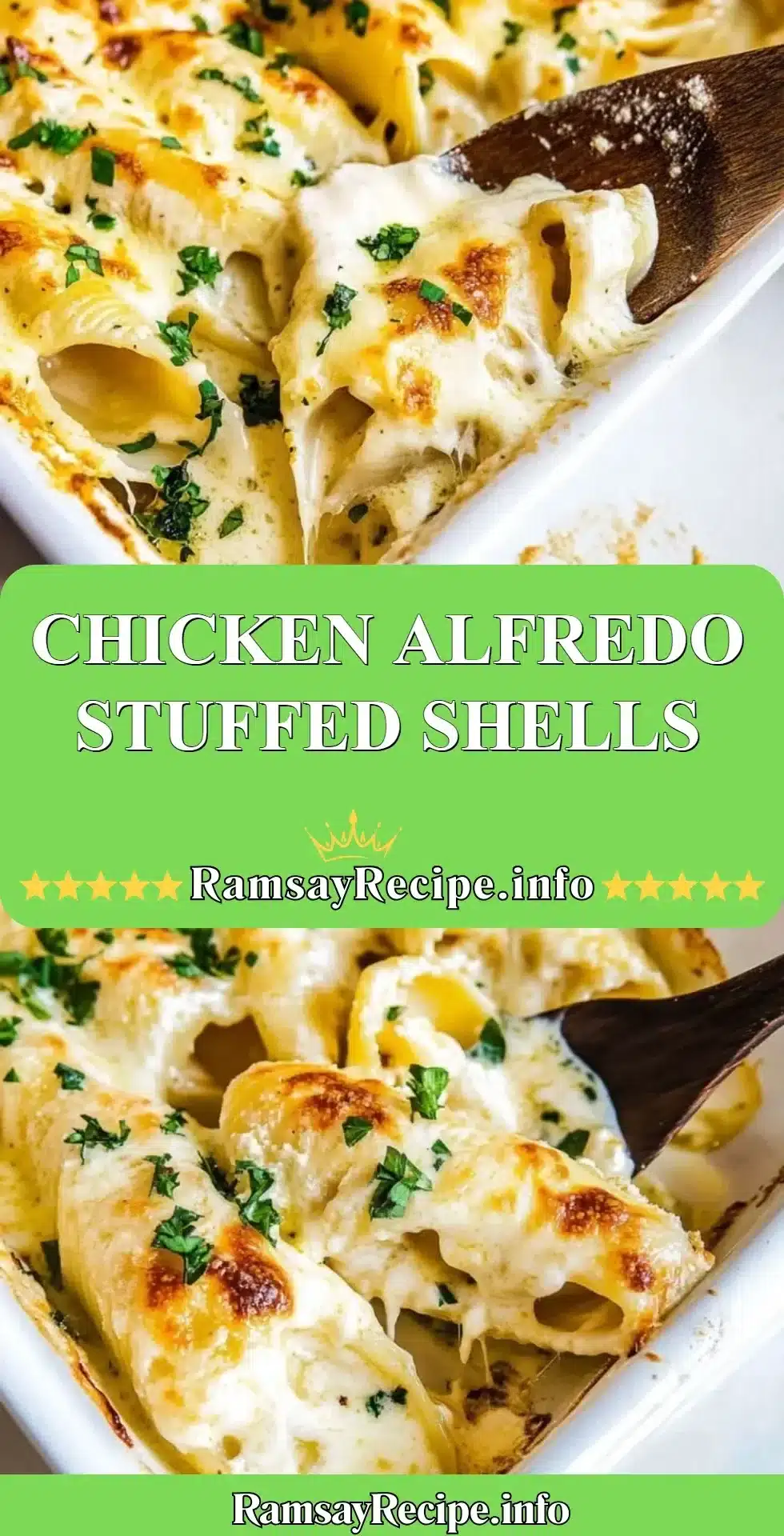 Delicious Chicken Alfredo Stuffed Shells filled with creamy chicken and cheese