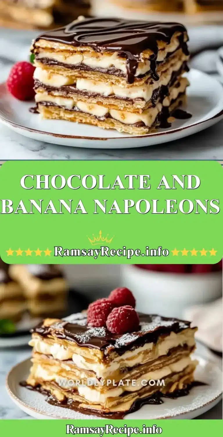 Delicious Chocolate Banana Napoleons layered with chocolate and banana filling.