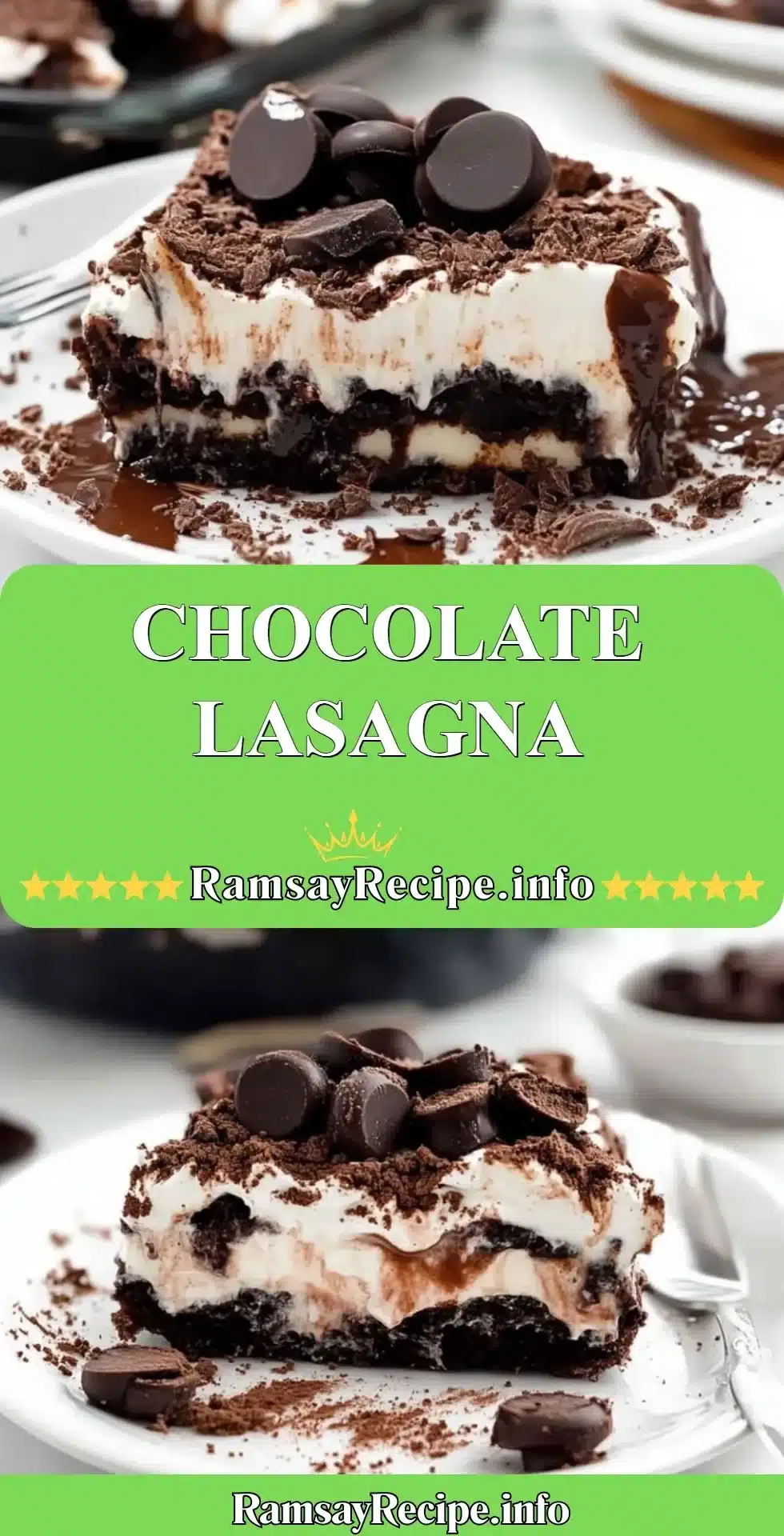 Delicious Chocolate Lasagna layers of chocolate and creamy filling