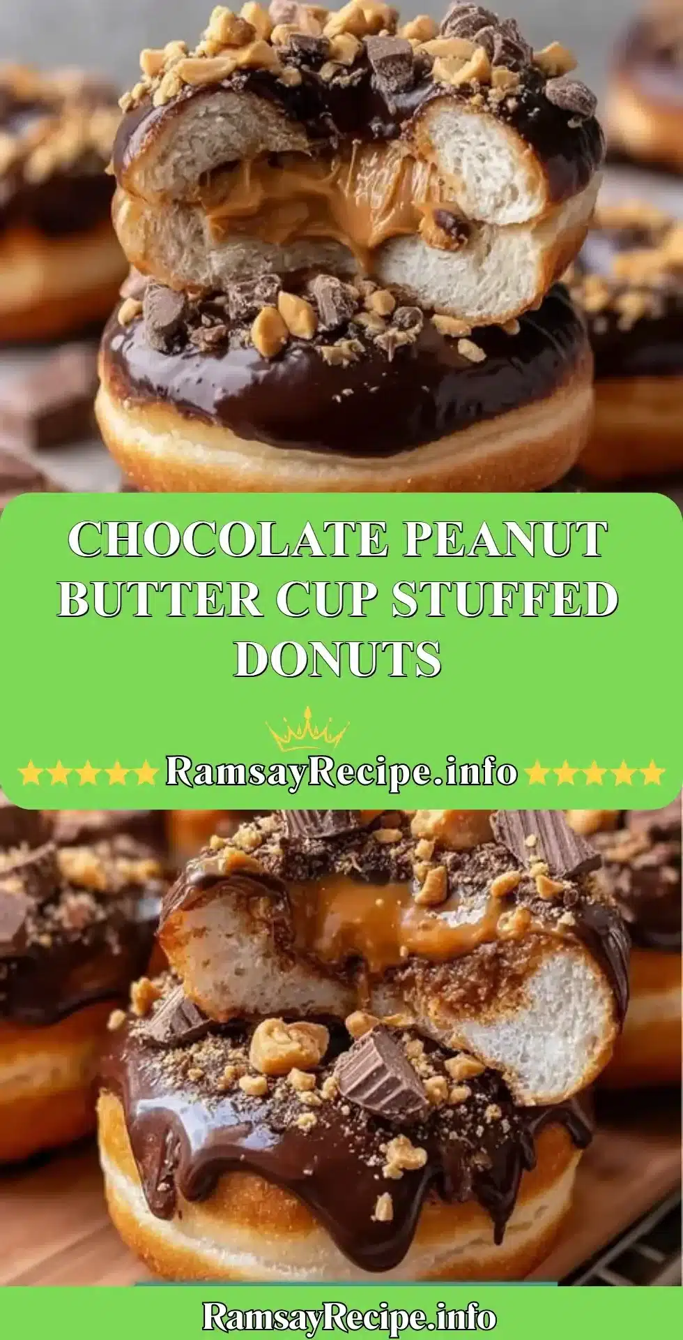 Chocolate peanut butter cup stuffed donuts, delicious and indulgent treat
