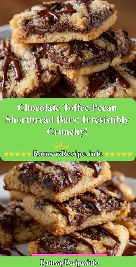 Delicious chocolate toffee pecan shortbread bars on a plate