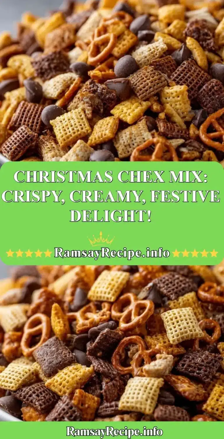 Bowl of Christmas Chex Mix featuring crispy and creamy festive ingredients.