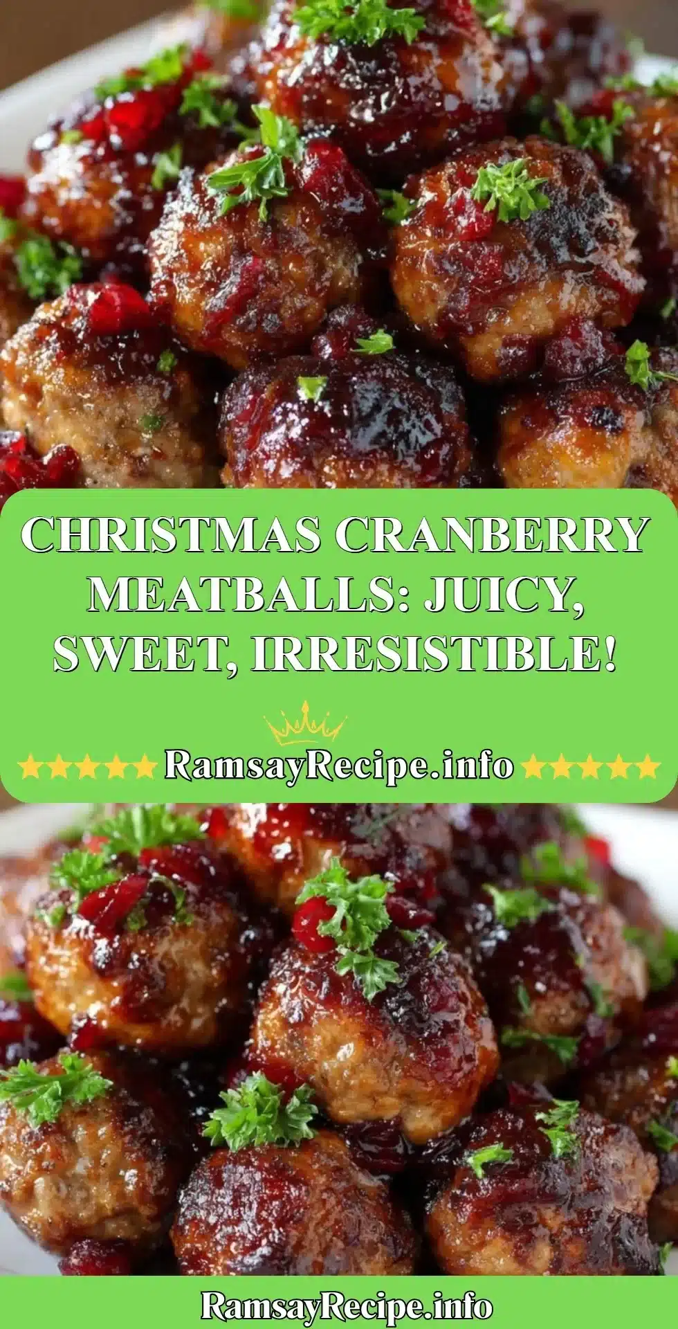Delicious Christmas cranberry meatballs served on a festive platter.