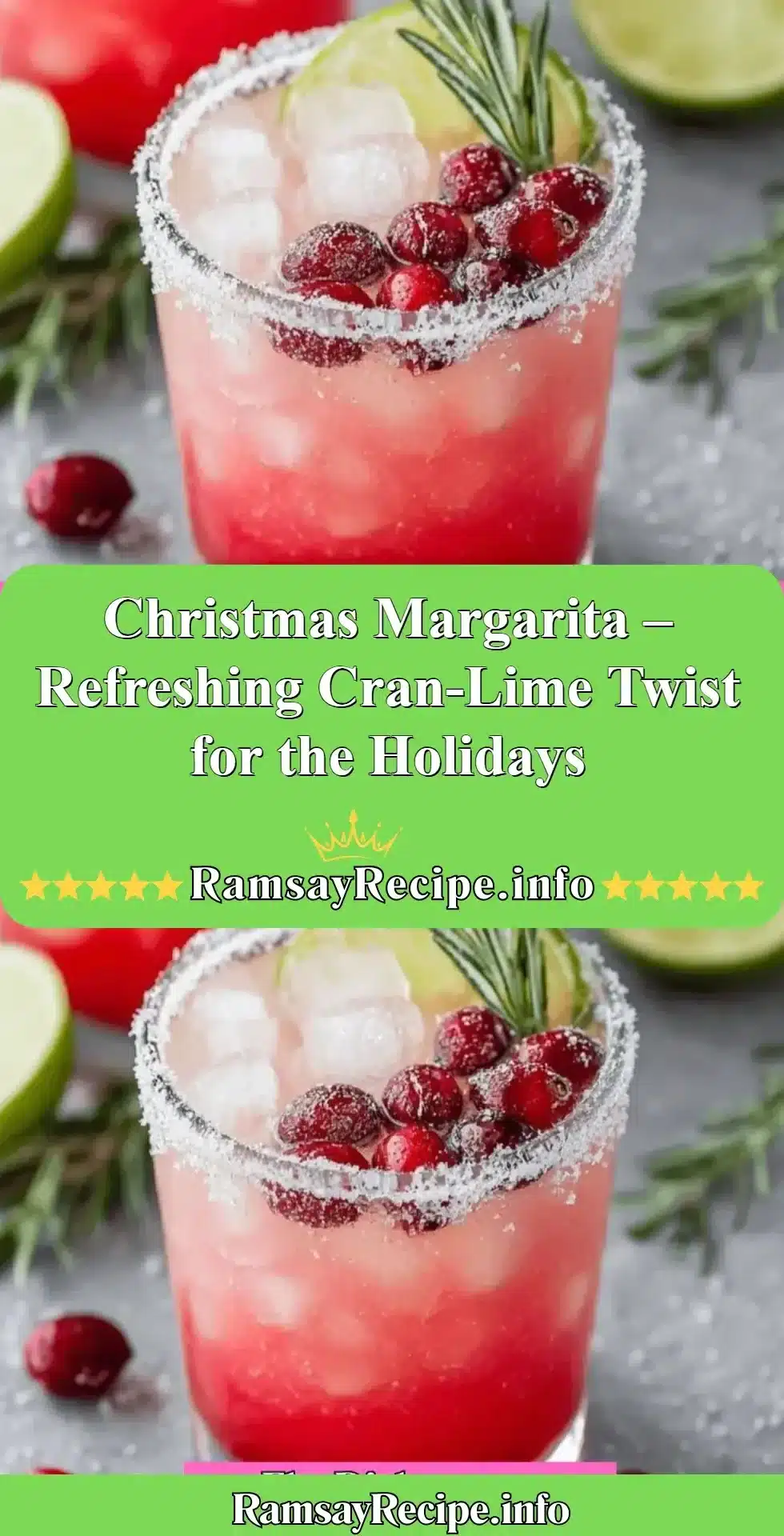 Christmas Margarita with cran-lime twist served in a festive glass