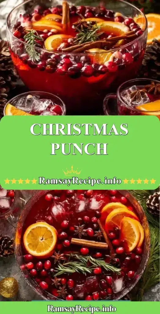 Festive Christmas Punch in a glass garnished with fruit, perfect for the holidays.