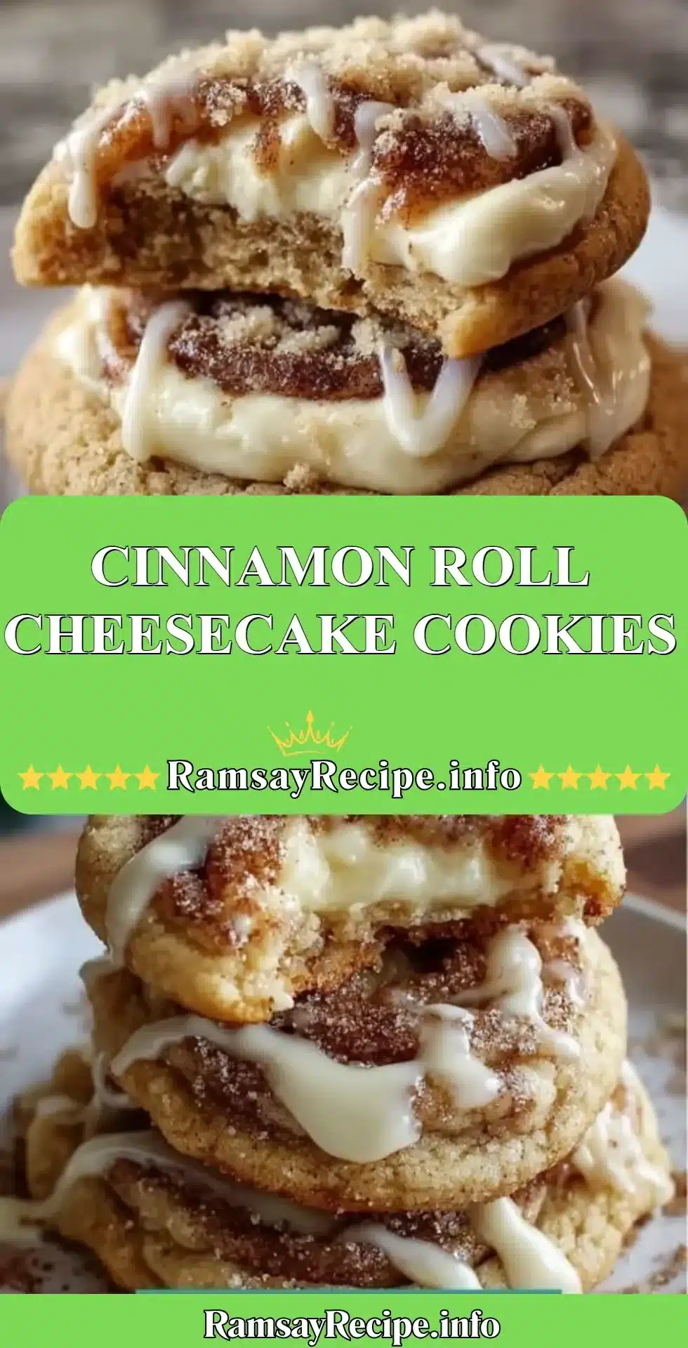 Delicious cinnamon roll cheesecake cookies with swirls of cinnamon and cream cheese