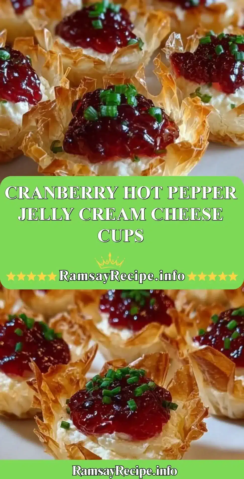 Cranberry Hot Pepper Jelly Cream Cheese Cups served on a platter with garnishes