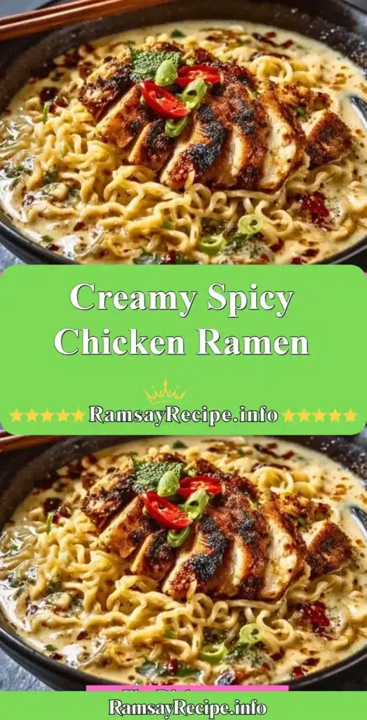 Creamy spicy chicken ramen bowl with fresh garnishes and rich broth