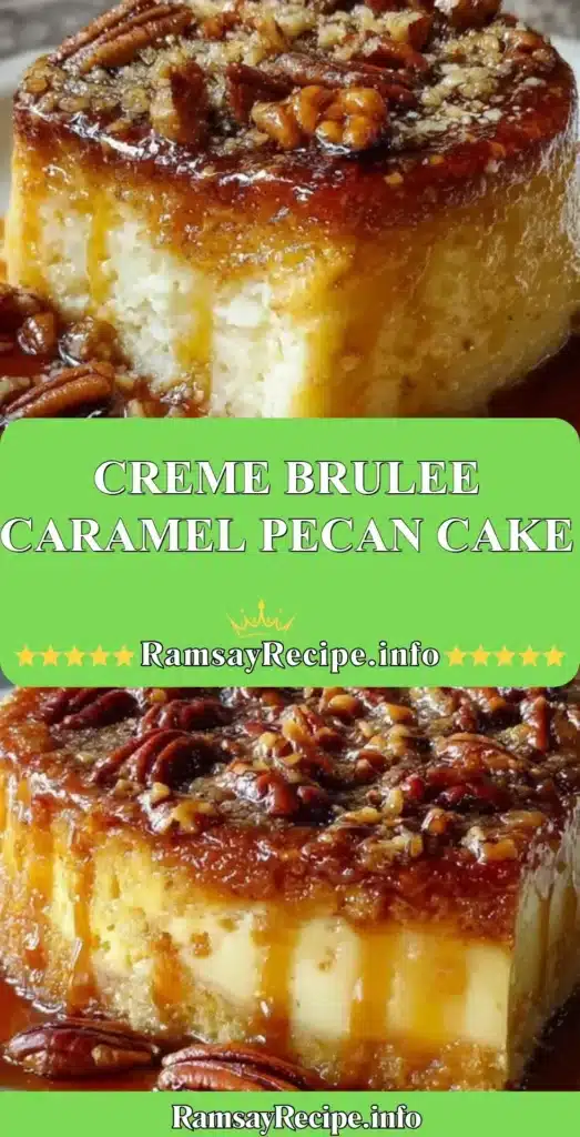Delicious Creme Brulee Caramel Pecan Cake with a crispy caramel topping