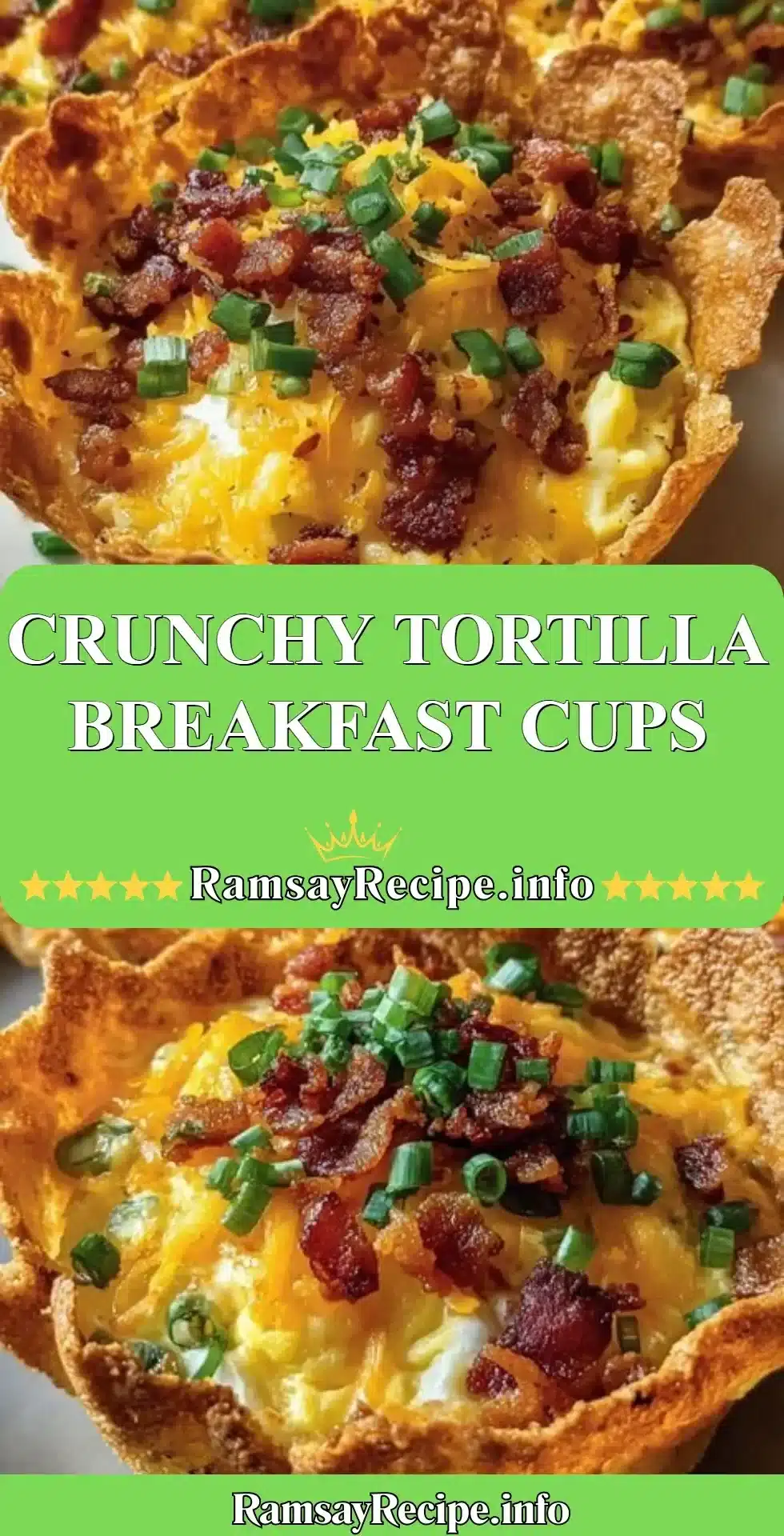 Crunchy tortilla breakfast cups filled with eggs, cheese, and vegetables