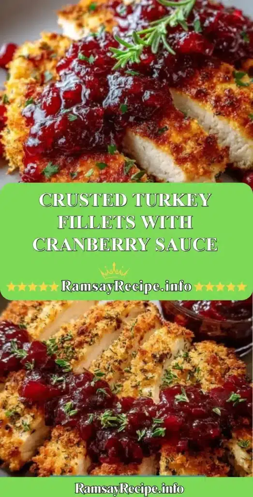Crusted turkey fillets served with homemade cranberry sauce on a plate
