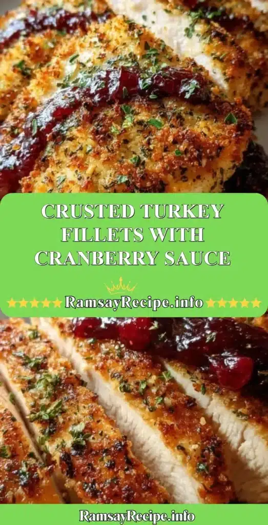 Crusted turkey fillets served with a side of cranberry sauce on a plate