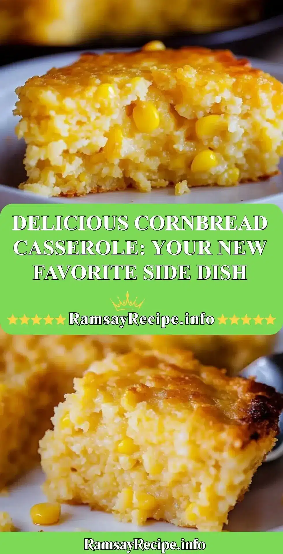 Delicious Cornbread Casserole: Your New Favorite Side Dish 2 A delicious cornbread casserole served in a baking dish, garnished and ready to enjoy.