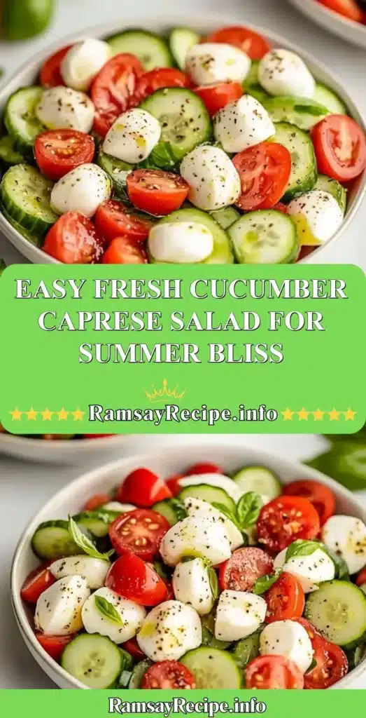 Fresh cucumber caprese salad with mozzarella and basil for summer