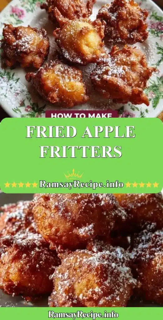 Golden fried apple fritters dusted with powdered sugar