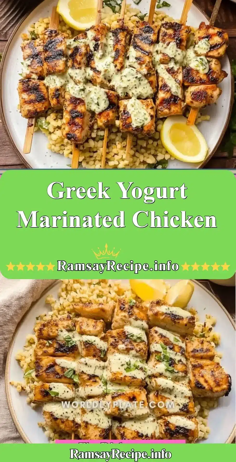 Greek yogurt marinated chicken served with fresh herbs and vegetables