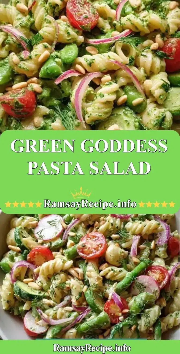 Colorful Green Goddess Pasta Salad with fresh vegetables and dressing