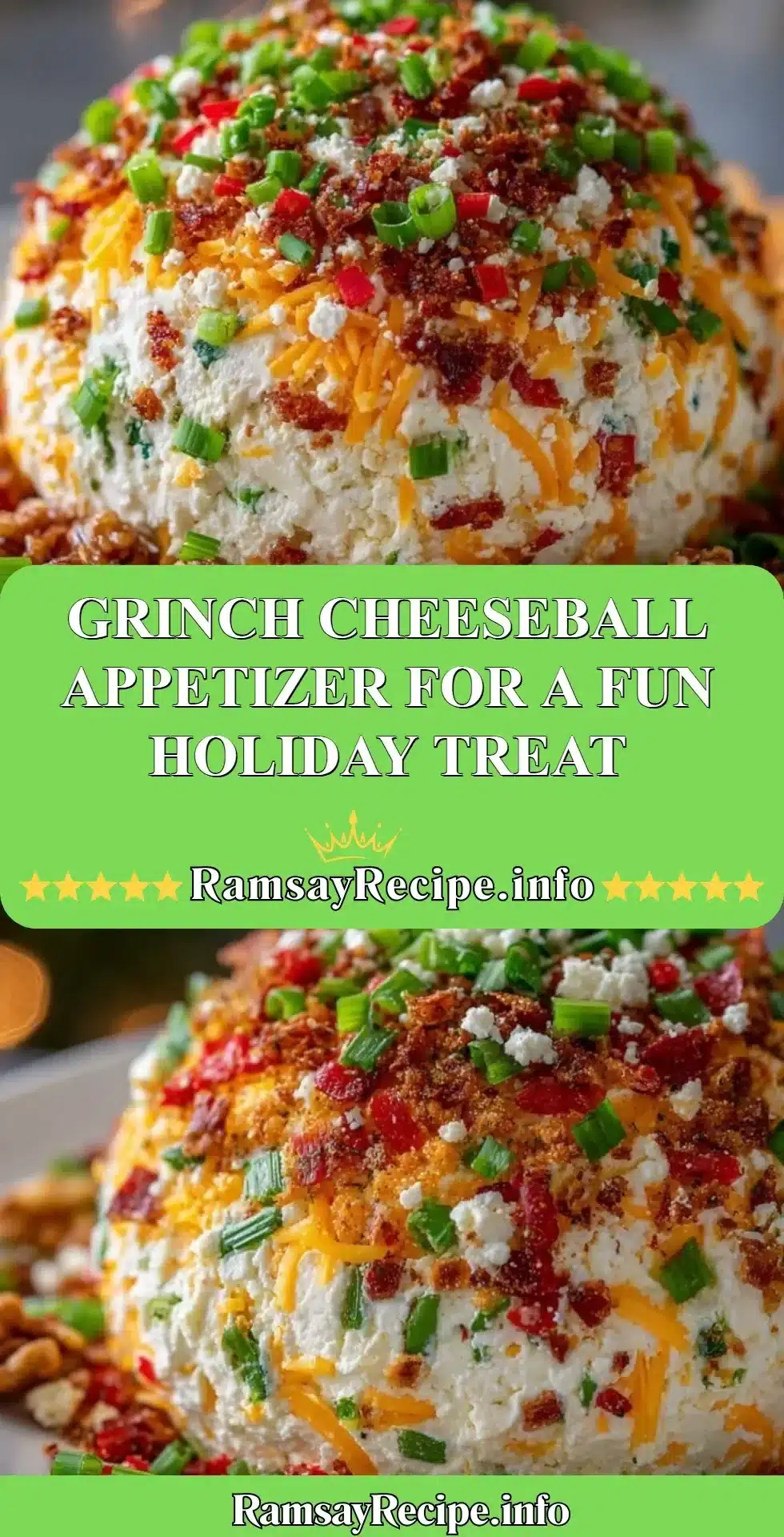 Grinch Cheeseball appetizer for holiday parties