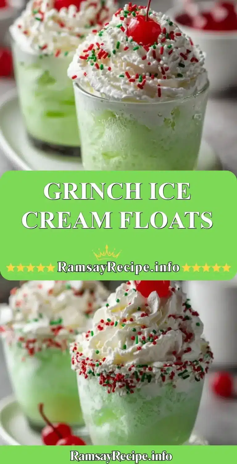 Festive Grinch Ice Cream Floats with minty ice cream and bright green color