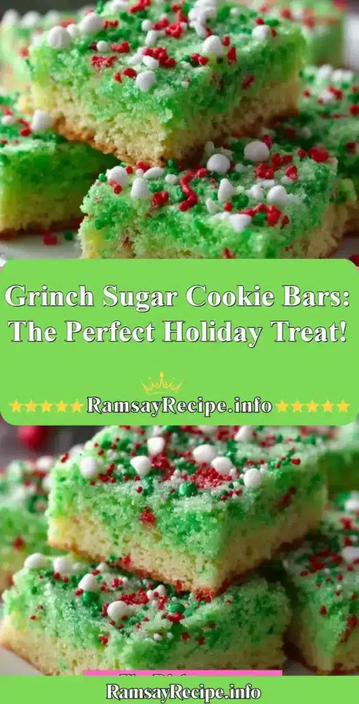Grinch Sugar Cookie Bars decorated for the holidays with festive green and red icing