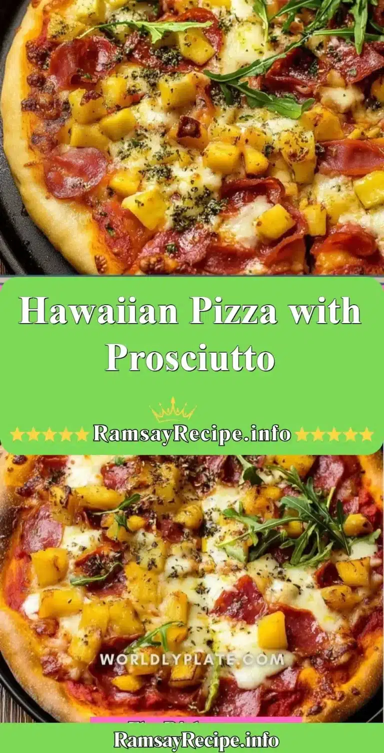 Hawaiian pizza with prosciutto, pineapple, and cheese, fresh from the oven.