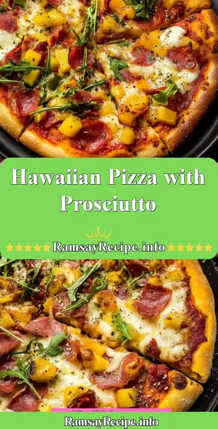 Delicious Hawaiian Pizza topped with Prosciutto, pineapple, and cheese