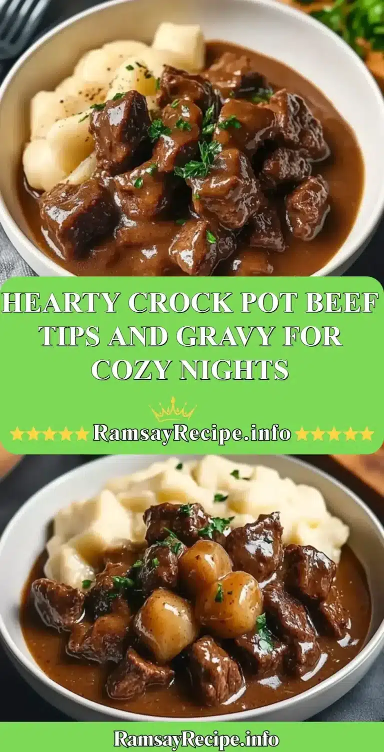 Hearty crock pot beef tips served in rich gravy for a comforting meal.