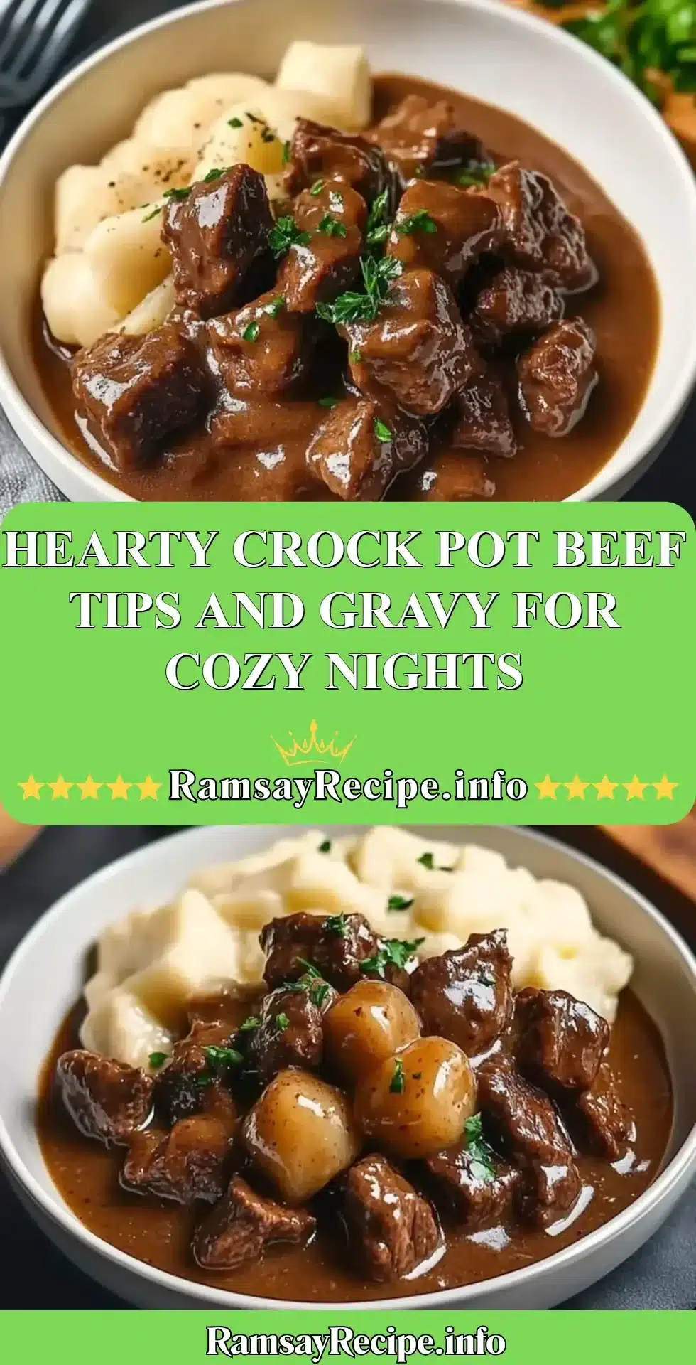 Hearty crock pot beef tips served in rich gravy for a comforting meal.