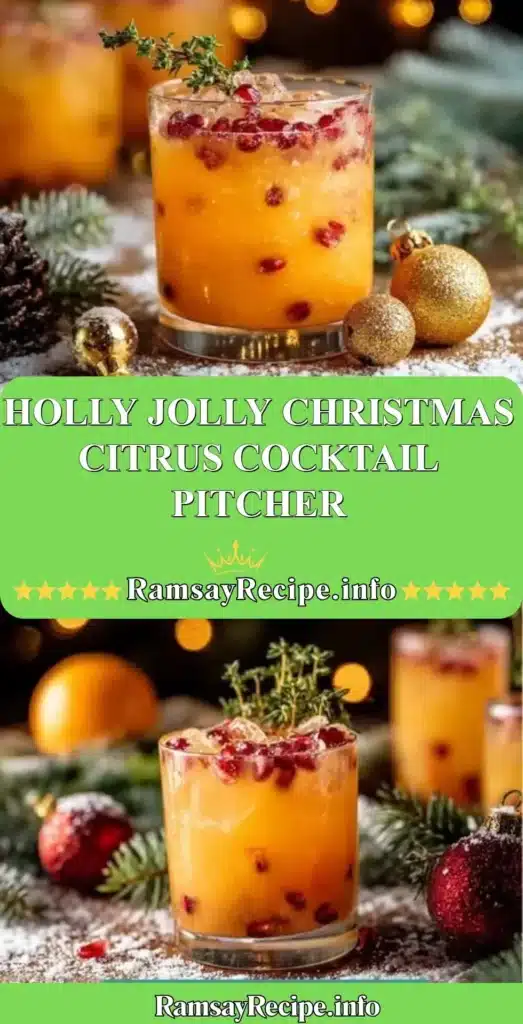 Holly Jolly Christmas Citrus Cocktail Pitcher with festive decorations