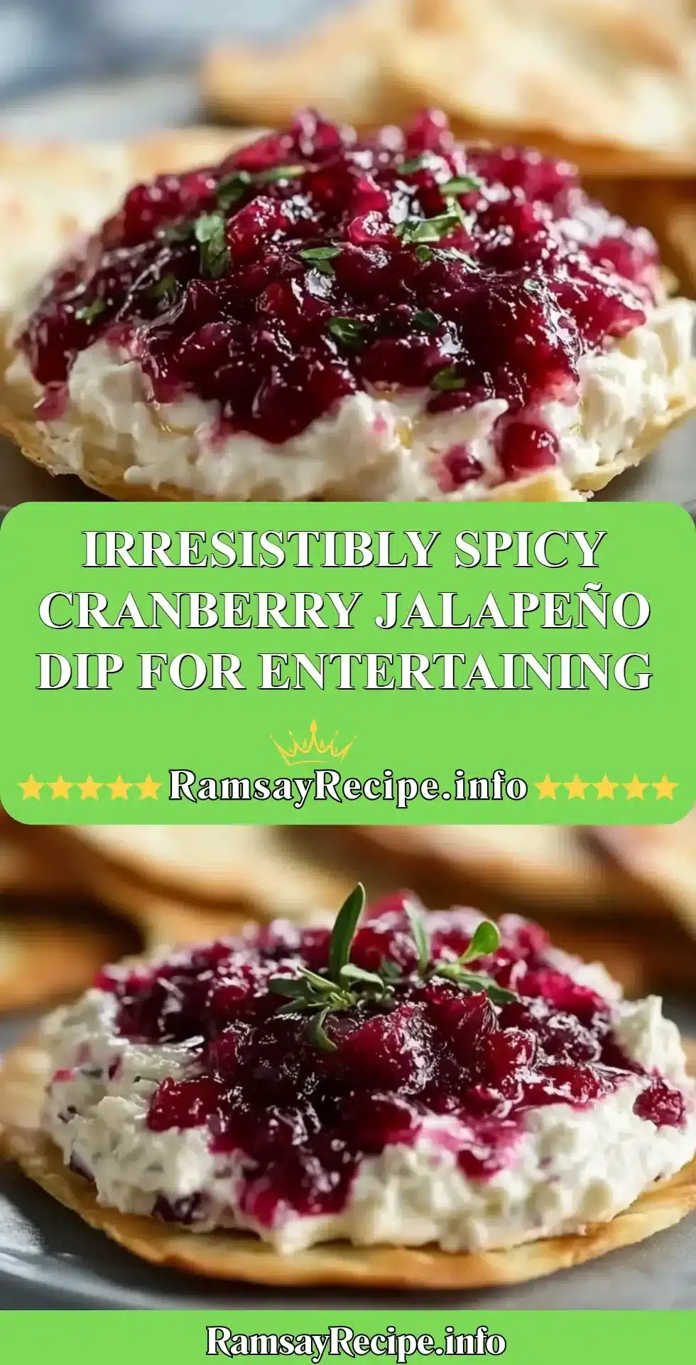 Irresistibly spicy cranberry jalapeño dip served in a bowl with chips