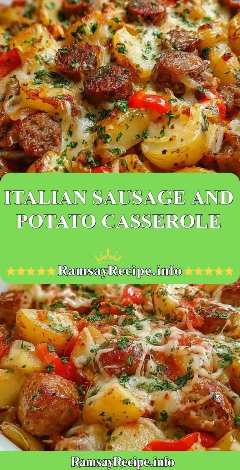 Delicious Italian Sausage and Potato Casserole served in a baking dish.