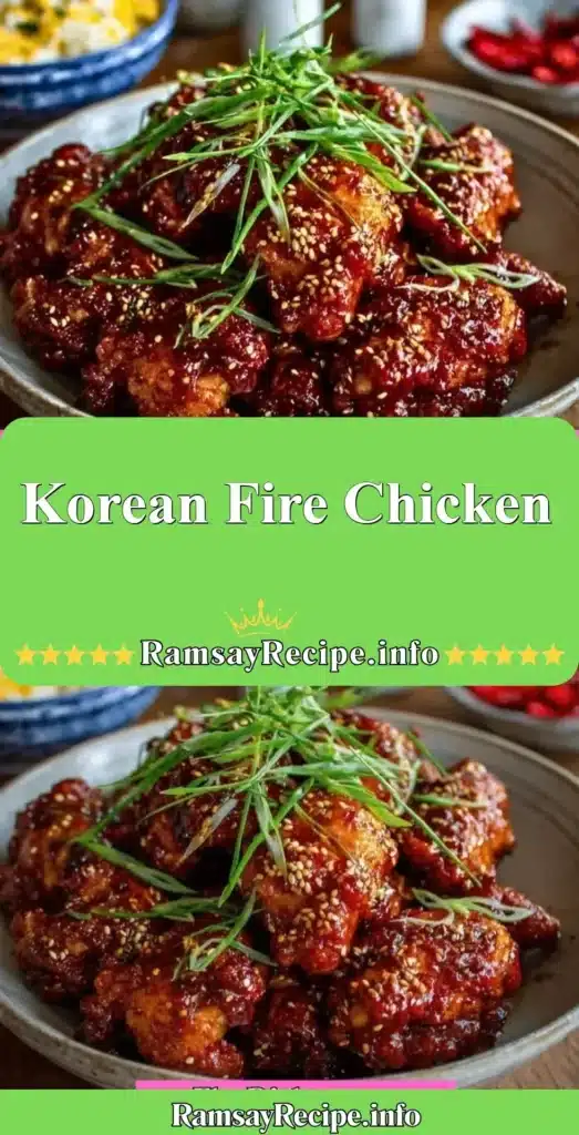 Spicy Korean Fire Chicken garnished with vegetables and sesame seeds
