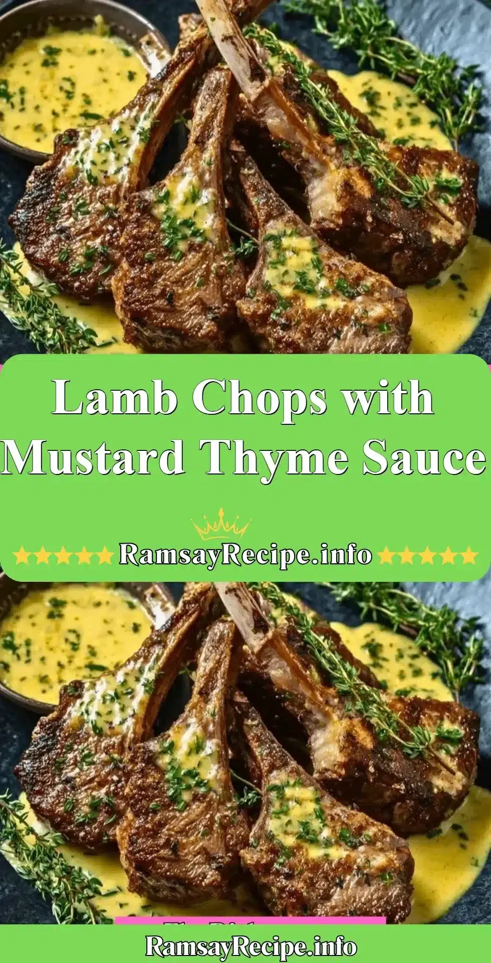 Lamb chops served with mustard thyme sauce on a plate