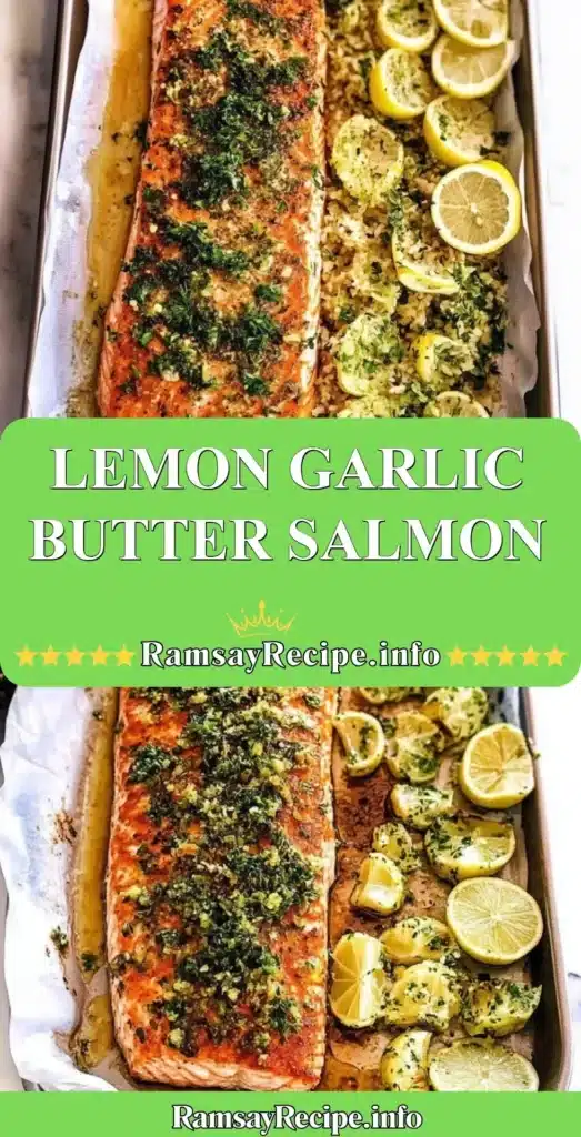 Plate of lemon garlic butter salmon garnished with fresh herbs