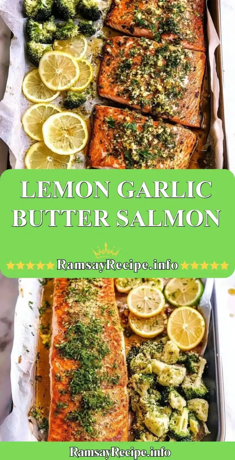 Delicious Lemon Garlic Butter Salmon served with fresh herbs and lemon slices