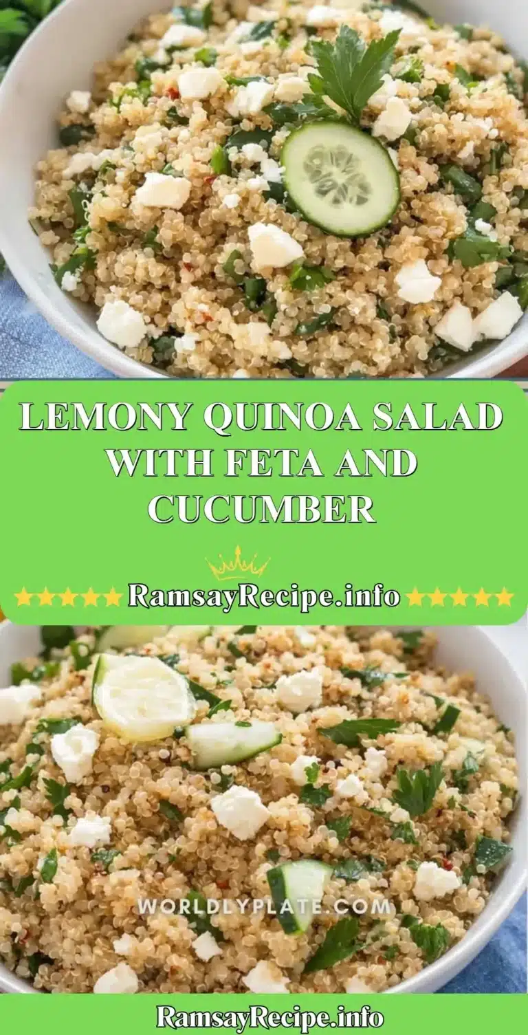 Lemony quinoa salad with feta cheese and cucumber in a bowl