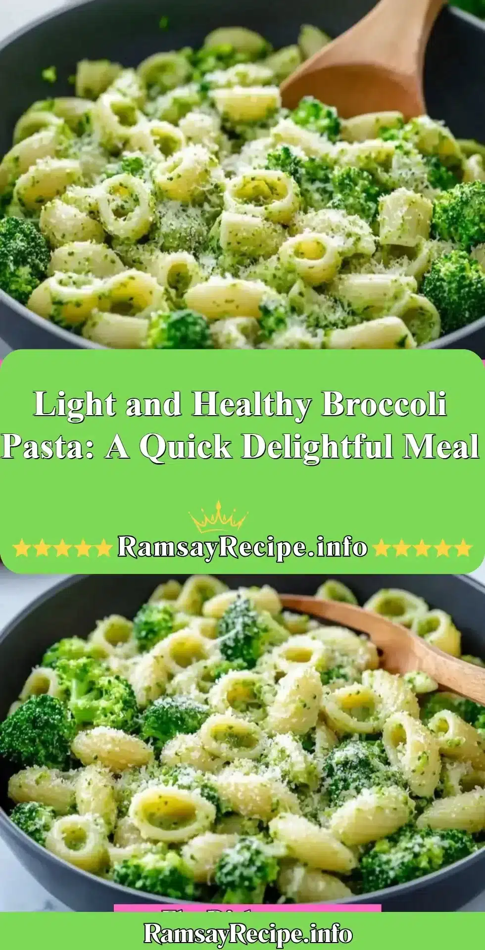 Light and healthy broccoli pasta dish topped with parmesan and fresh herbs.