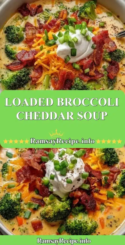Delicious bowl of loaded broccoli cheddar soup topped with fresh cheese and broccoli