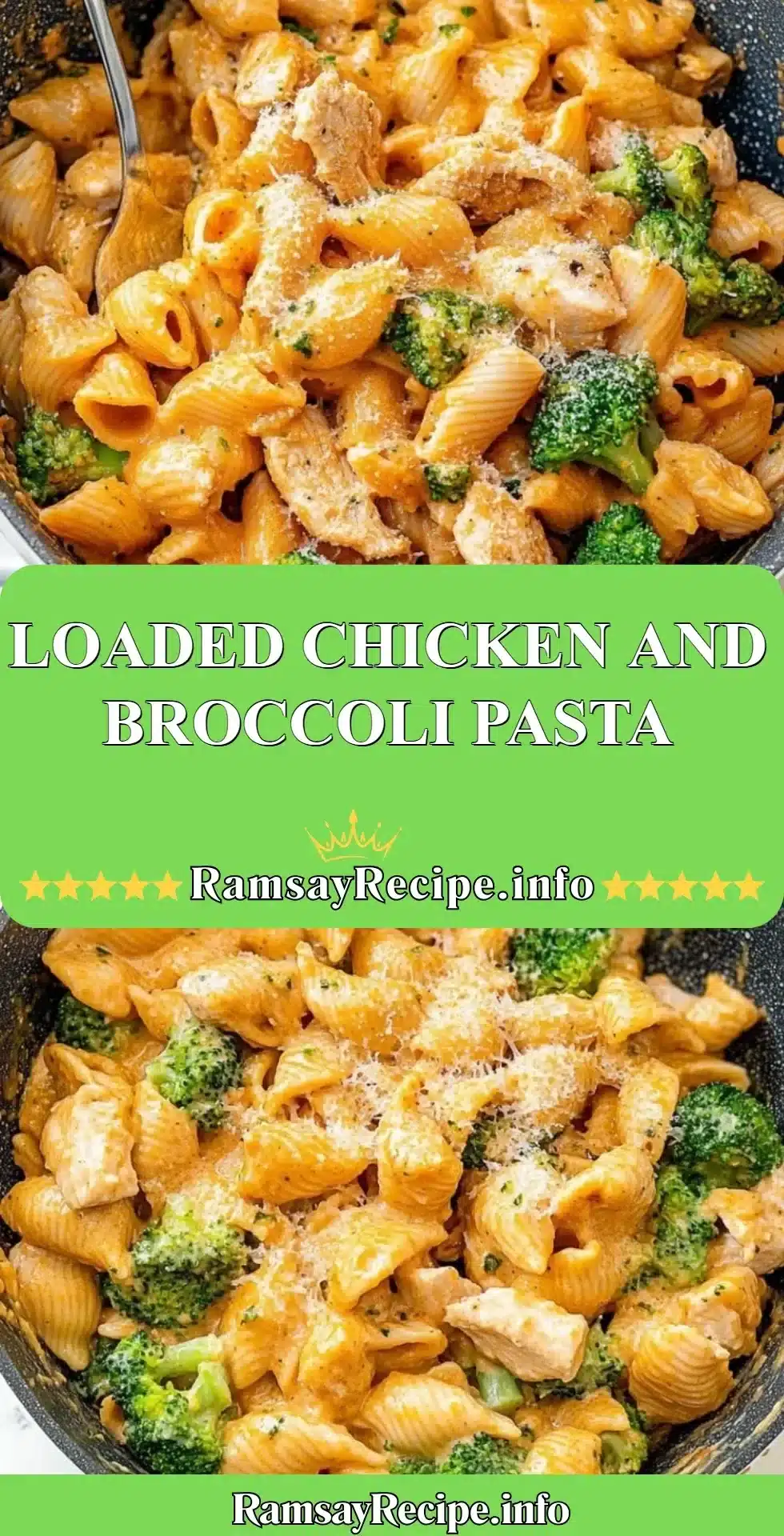 Delicious loaded chicken and broccoli pasta served in a bowl