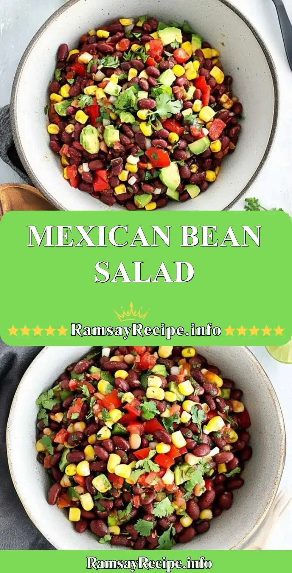 Colorful Mexican Bean Salad with black beans, corn, and fresh vegetables
