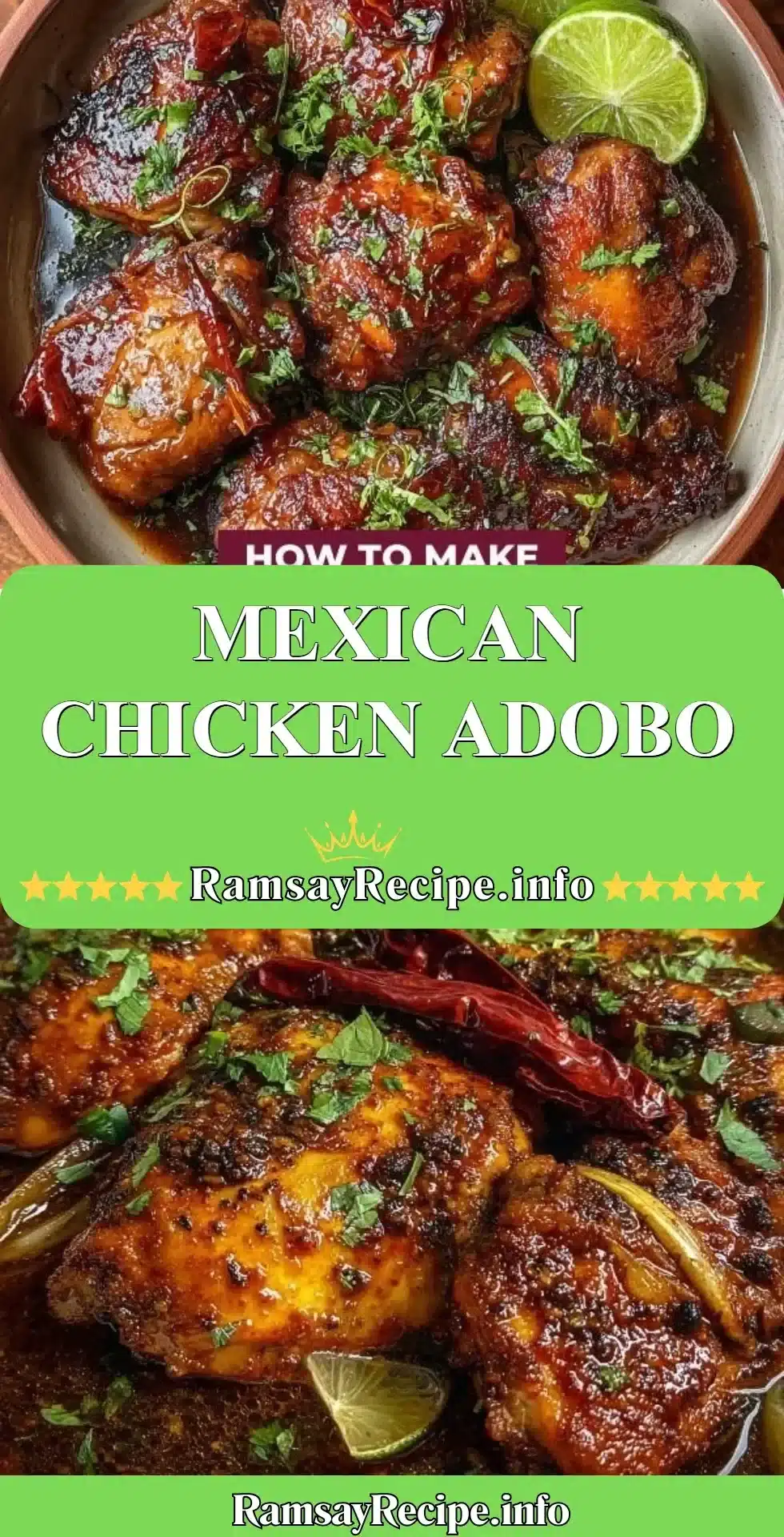 Plate of Mexican Chicken Adobo garnished with herbs