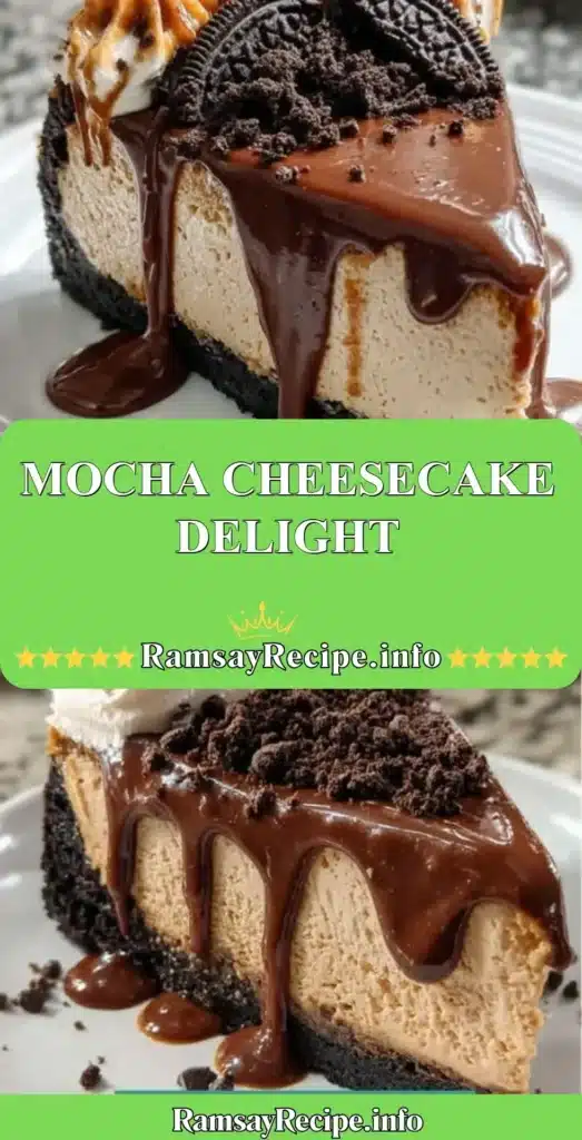 Delicious mocha cheesecake decorated with chocolate ganache and coffee beans